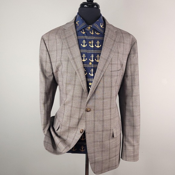 Chaps Blazer Mens 50R Plaid Sport Coat Jacket 2 Button Classic Office Suit - Picture 1 of 16